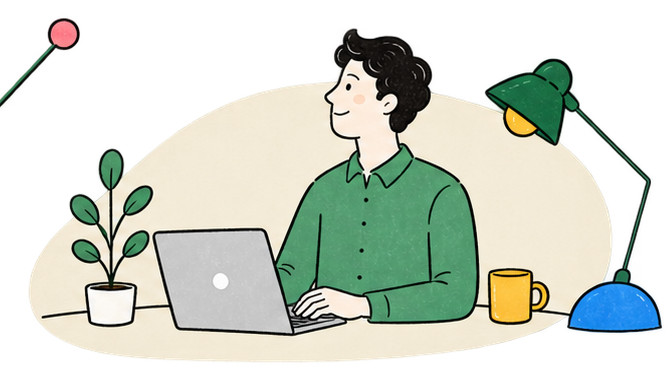 ノートパソコンに向かう会社員のイラスト