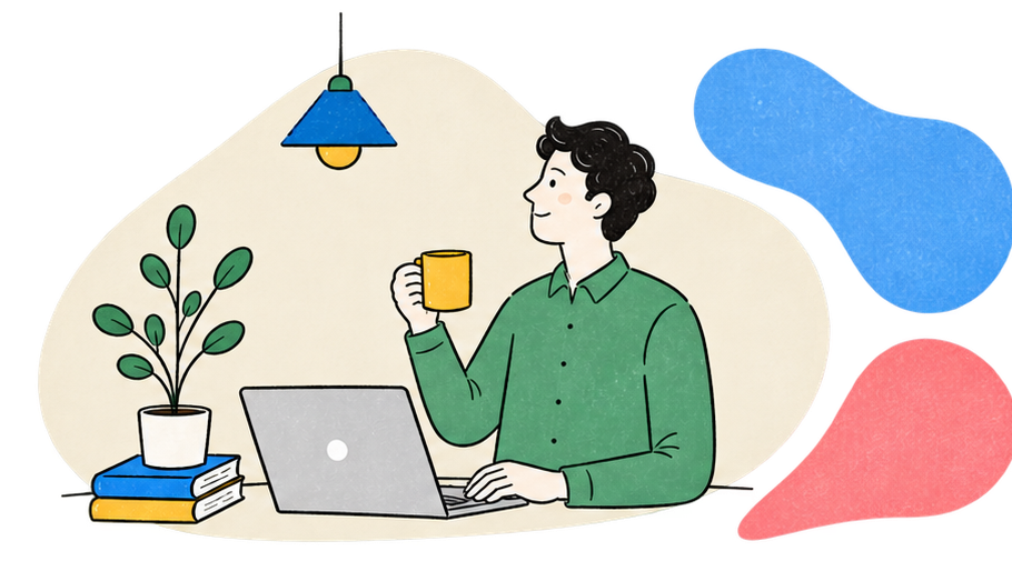 机でコーヒーを飲みながらNISAについて考える会社員