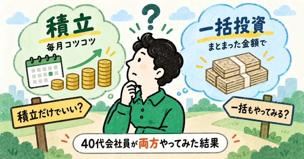 NISAの積立投資と一括投資の両方を試した40代会社員のイメージイラスト