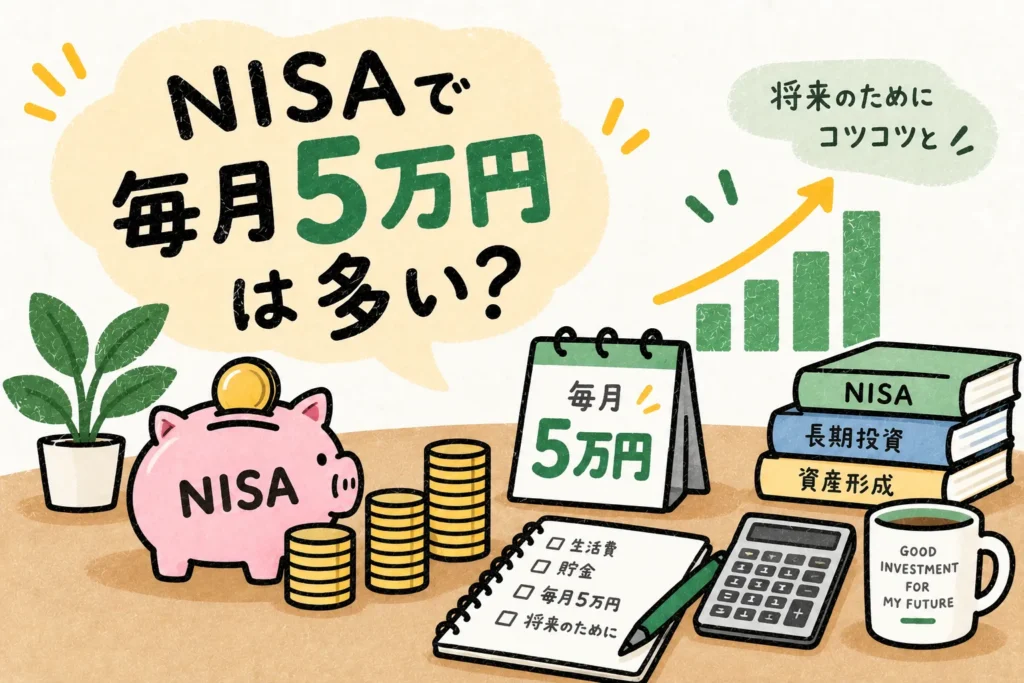 NISAで毎月5万円を積み立てるイメージイラスト