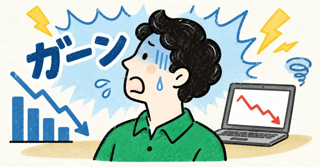 NISAの値下がりに驚く会社員のイメージイラスト